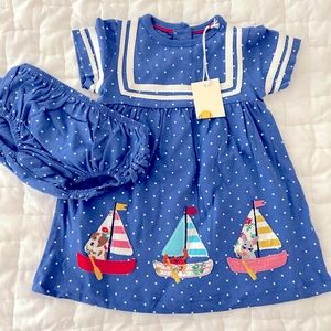 NWT Baby Boden appliqué sailor dress with matching bloomers
